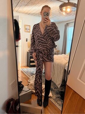 Purple Zebra Print Mini Dress with Long Sash